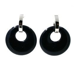 Oorbellen halfedelsteen hanger rond blue goldstone met stainless steel creolen