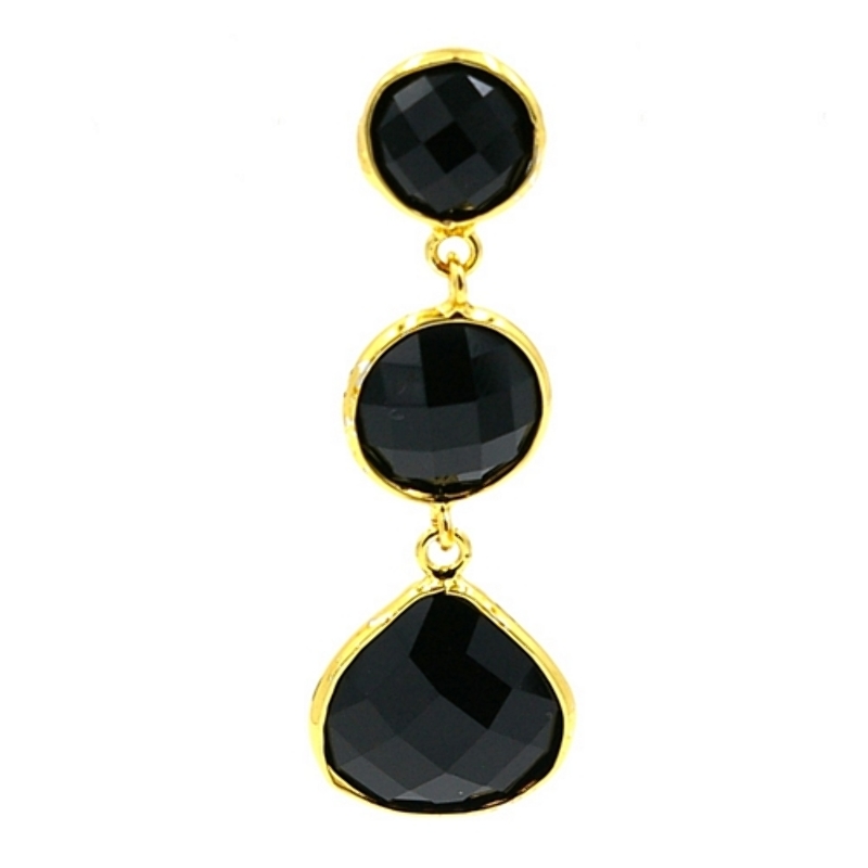 Oorbellen facet geslepen crystal 3 onder elkaar zwart