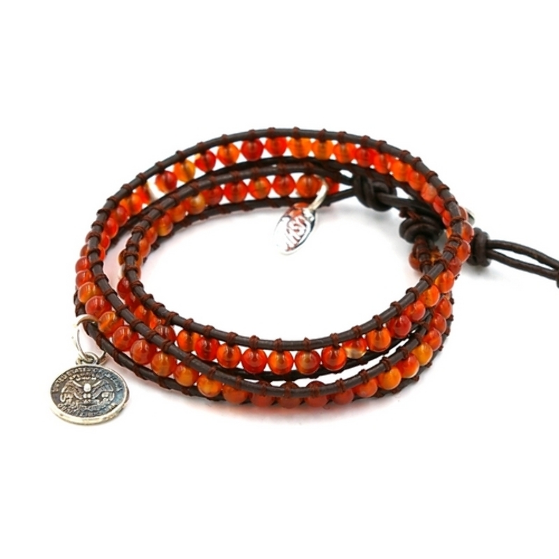 Armband wrap halfedelsteen red agaat