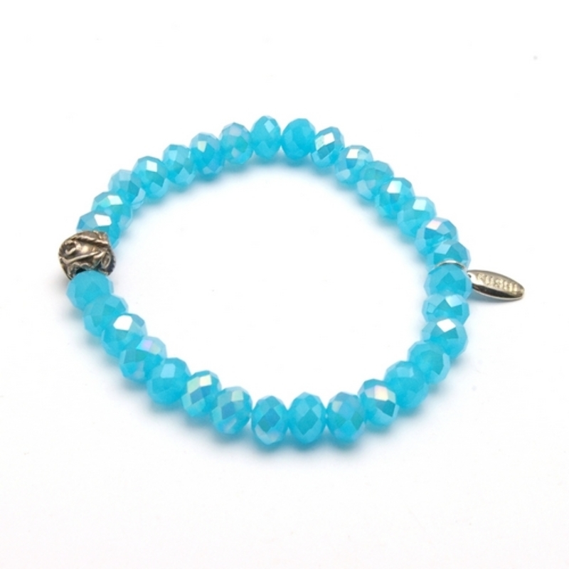 Armband facet 8mm turquoise met metalen kraal