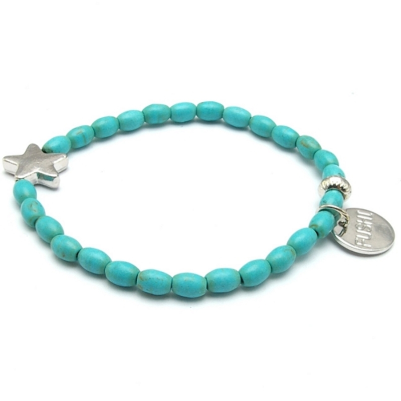 Armband gekleurd turquoise met metalen ster