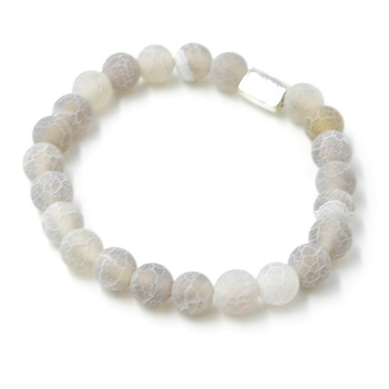 Armband halfedelsteen mat fire agaat grijs