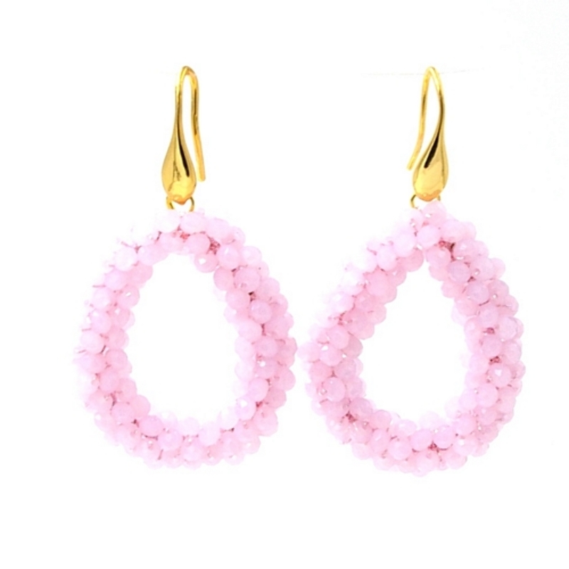 Oorbellen Candy zachtroze facet met gouden haakjes