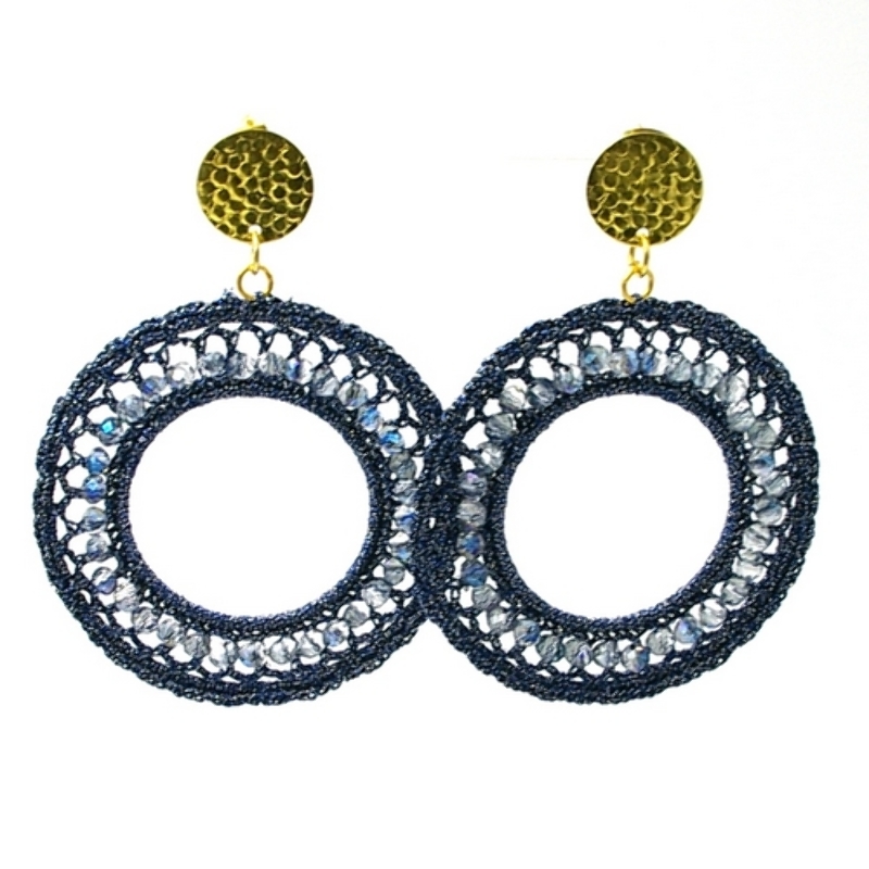 Oorbellen satijndraad groot rond open donkerblauw