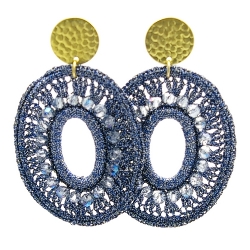 Oorbellen satijndraad ovaal open donkerblauw