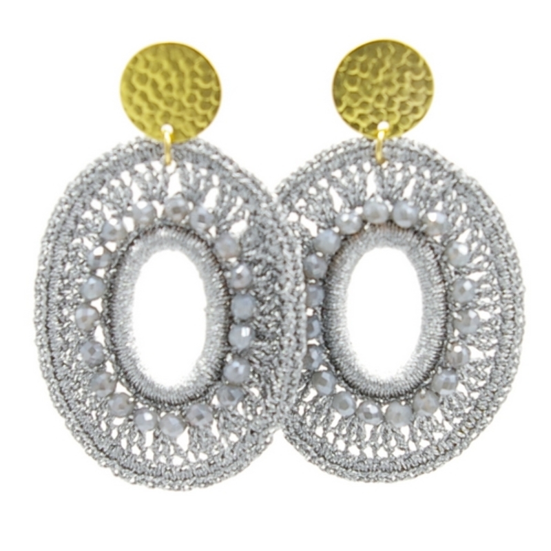 Oorbellen satijndraad ovaal open grijs