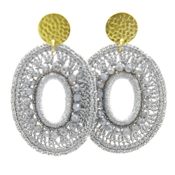 Oorbellen satijndraad ovaal open grijs