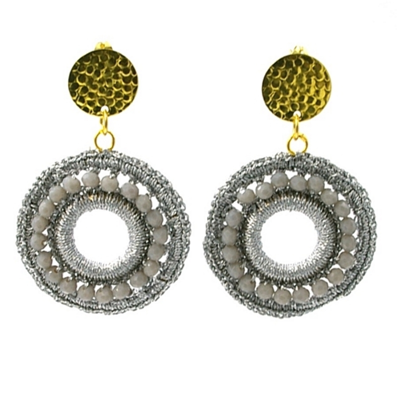 Oorbellen satijndraad rond open grijs