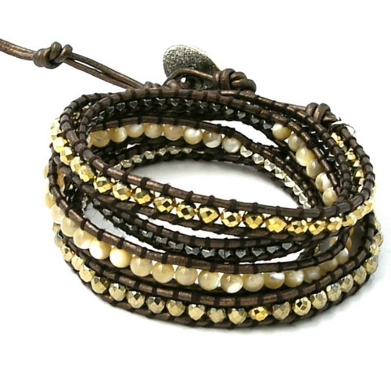 Armband wrap met schelp, metaal en natuurleer
