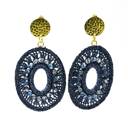 Oorbellen satijndraad ovaal open donkerblauw