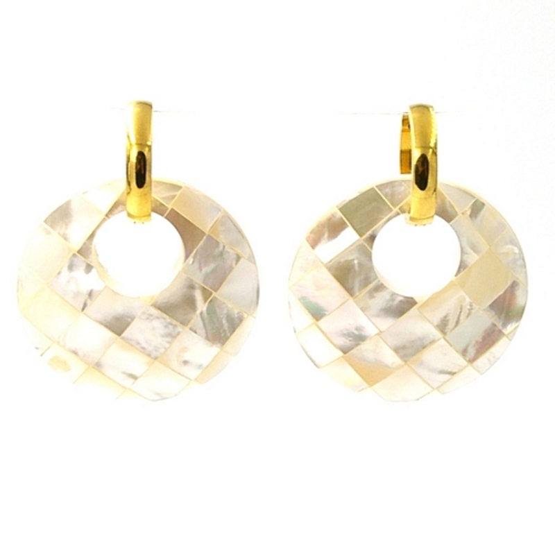 Oorbellen mother of pearl rond ingelegd paarlemoer met stainless steel creool