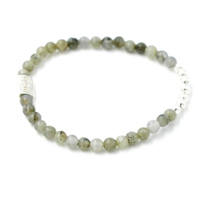 Armband halfedelsteen labradorite 4mm met verzilverde balletjes