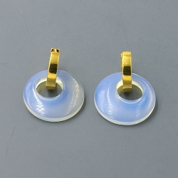 Oorbellen halfedelsteen hanger rond maansteen met stainless steel creolen