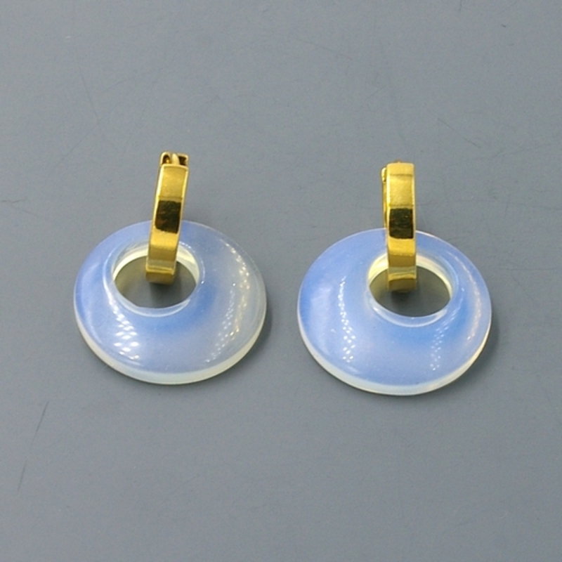 Oorbellen halfedelsteen hanger rond maansteen met stainless steel creolen