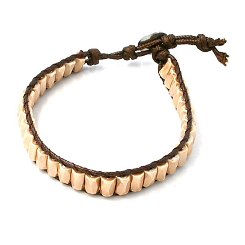 Armband plat geweven met waxkoord en kraaltjes