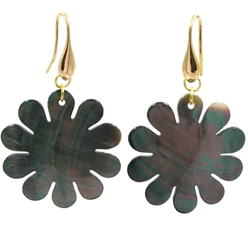 Oorbellen mother of pearl bloem grijs