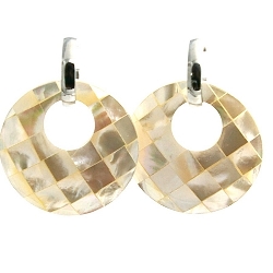Oorbellen mother of pearl rond ingelegd paarlemoer met stainless steel creool zilver