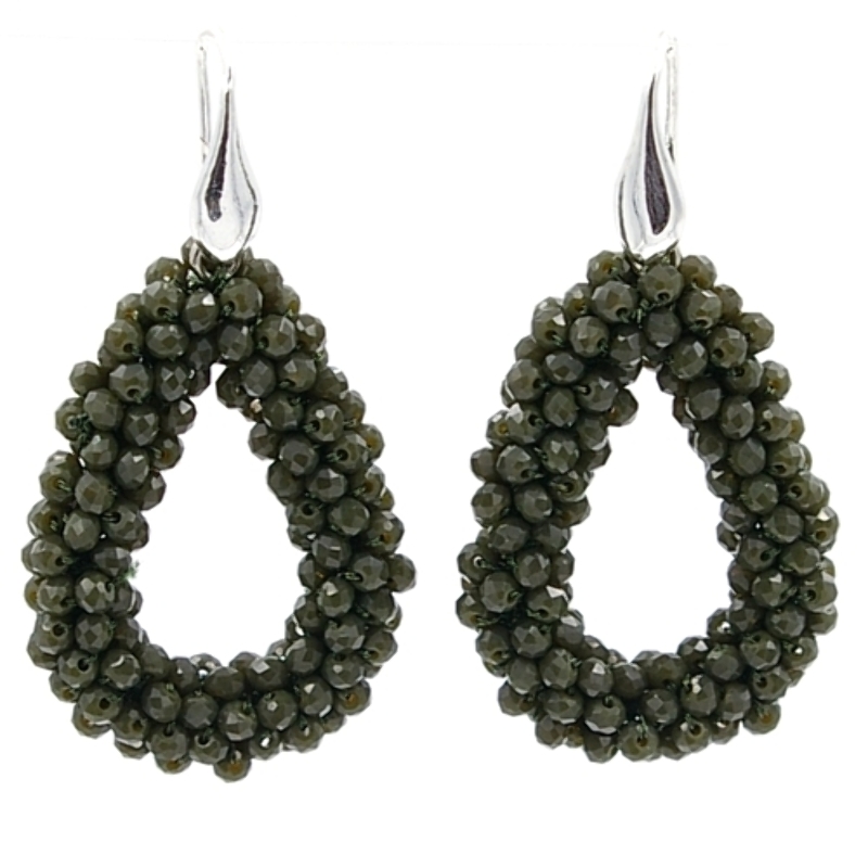 Oorbellen Candy klein legergroen facet met zilveren haakjes