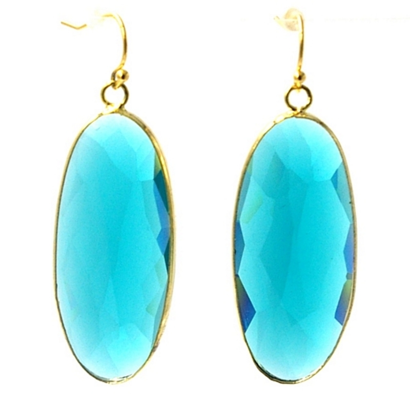 Oorbellen facet geslepen crystal druppel lang (petrol)