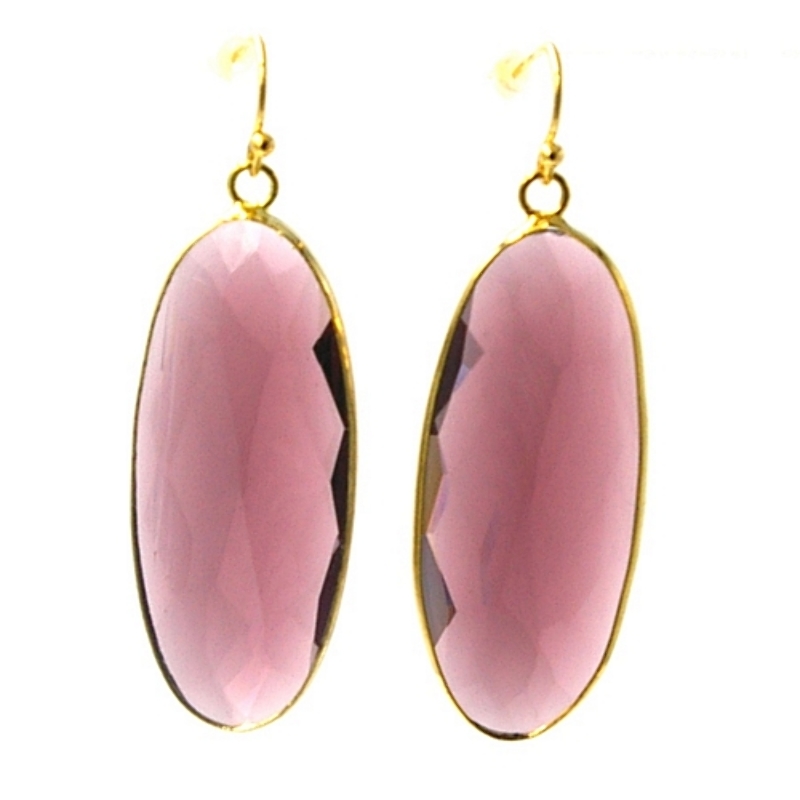 Oorbellen facet geslepen crystal druppel lang (amethyst)