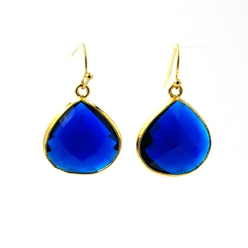 Oorbellen facet geslepen crystal druppel (donkerblauw)