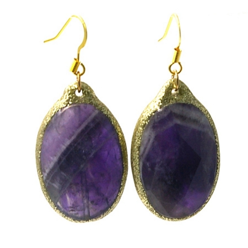 Oorbellen halfedelsteen ovaal amethyst