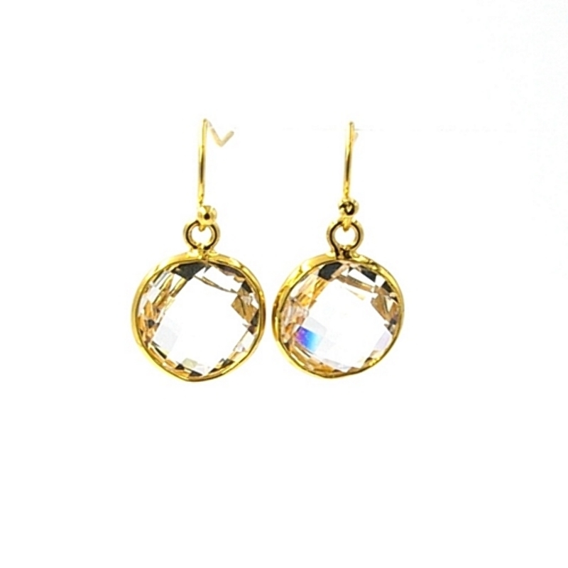 Oorbellen facet geslepen crystal rond 12mm crystal met goud