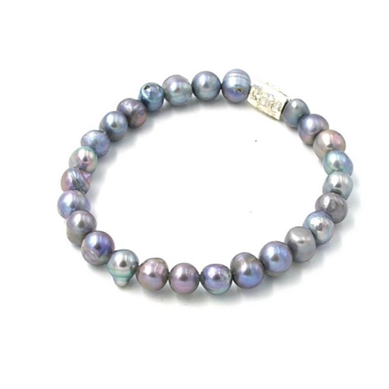 Armband zoetwaterparel 8mm lichtgrijs