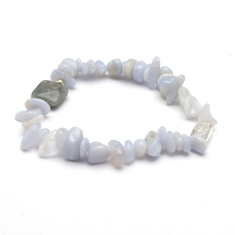 Armband halfedelsteen chips met vierkant agaat facet steen