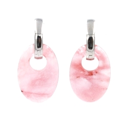 Oorbellen halfedelsteen hanger ovaal cherry quartz met stainless steel creolen