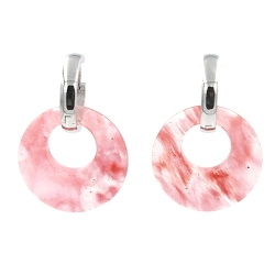 Oorbellen halfedelsteen hanger rond cherry quartz met stainless steel creolen