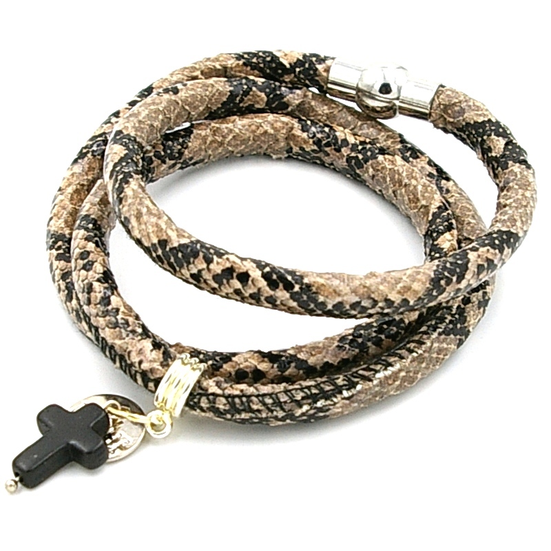 Armband wrap pu leer snake bruin/zwart