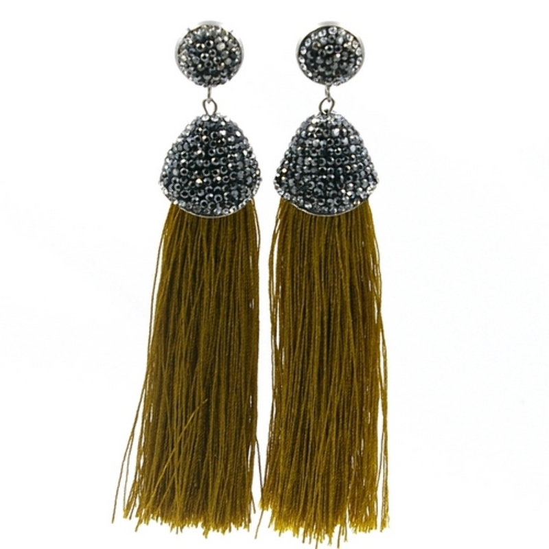 Oorbellen satijndraad kwast met glitter kapje en knop