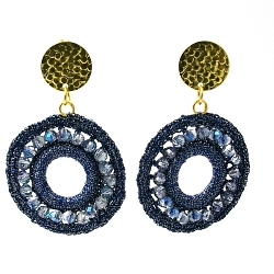 Oorbellen satijndraad rond open donkerblauw