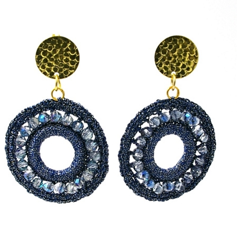 Oorbellen satijndraad rond open donkerblauw