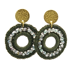 Oorbellen satijndraad rond open legergroen