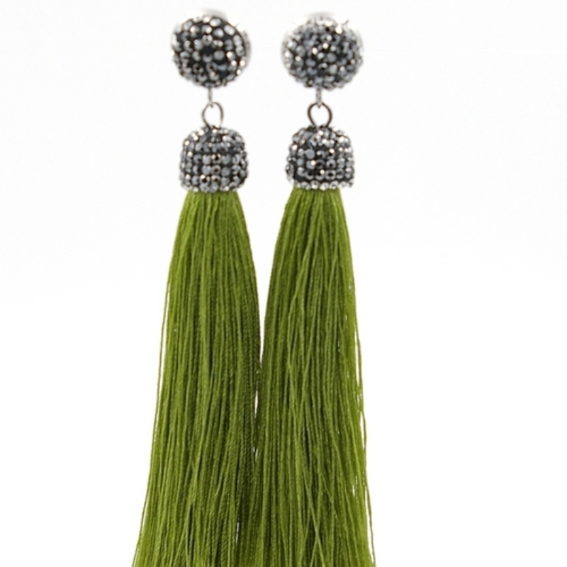 Oorbellen satijndraad kwast met glitter kapje en knop