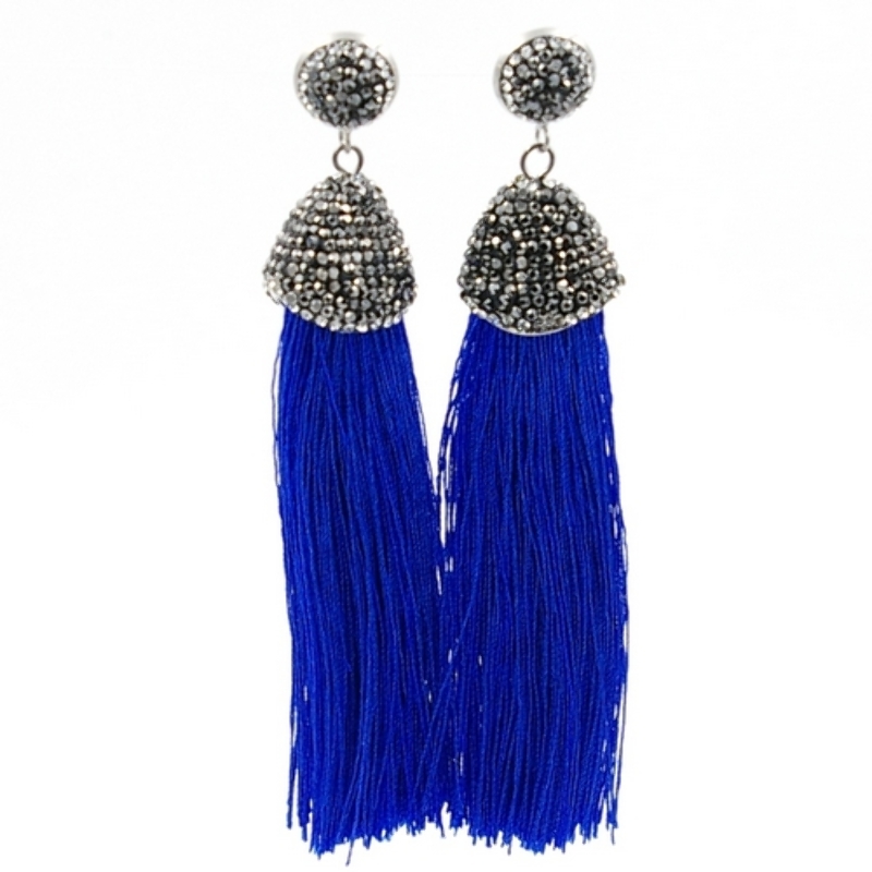 Oorbellen satijndraad kwast met glitter kapje en knop