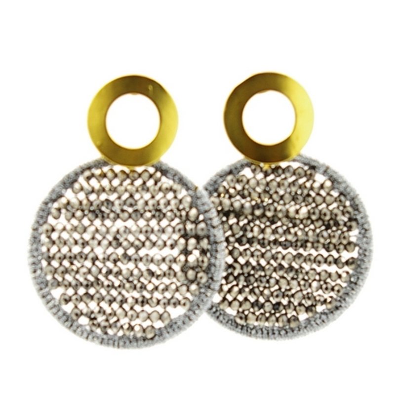 Oorbellen satijndraad met facet rond zilver