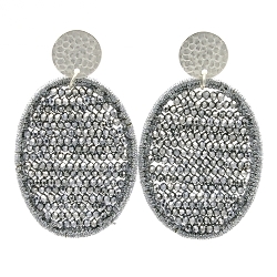 Oorbellen satijndraad met facet ovaal zilver