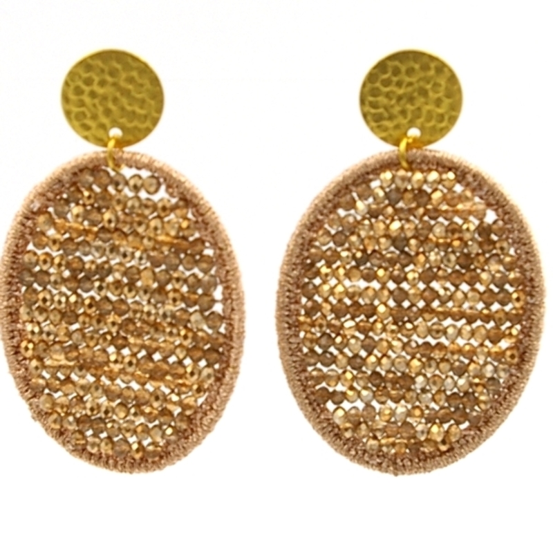 Oorbellen satijndraad met facet ovaal brons