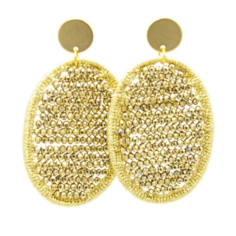 Oorbellen satijndraad met facet ovaal goud