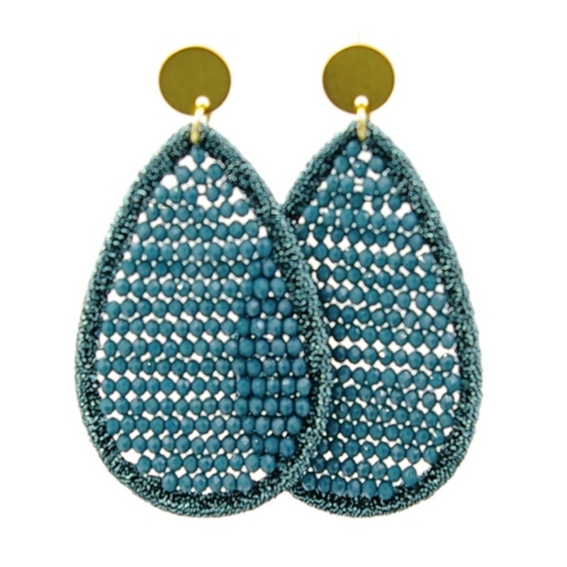 Oorbellen satijndraad met facet druppel petrol