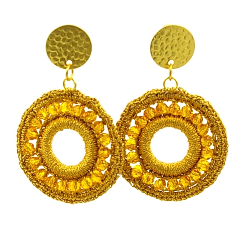 Oorbellen satijndraad rond open okergeel