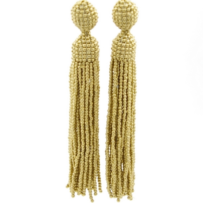 Oorbellen kwast 3mm rocailles matgoud