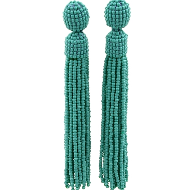 Oorbellen kwast 3mm rocailles turquoise