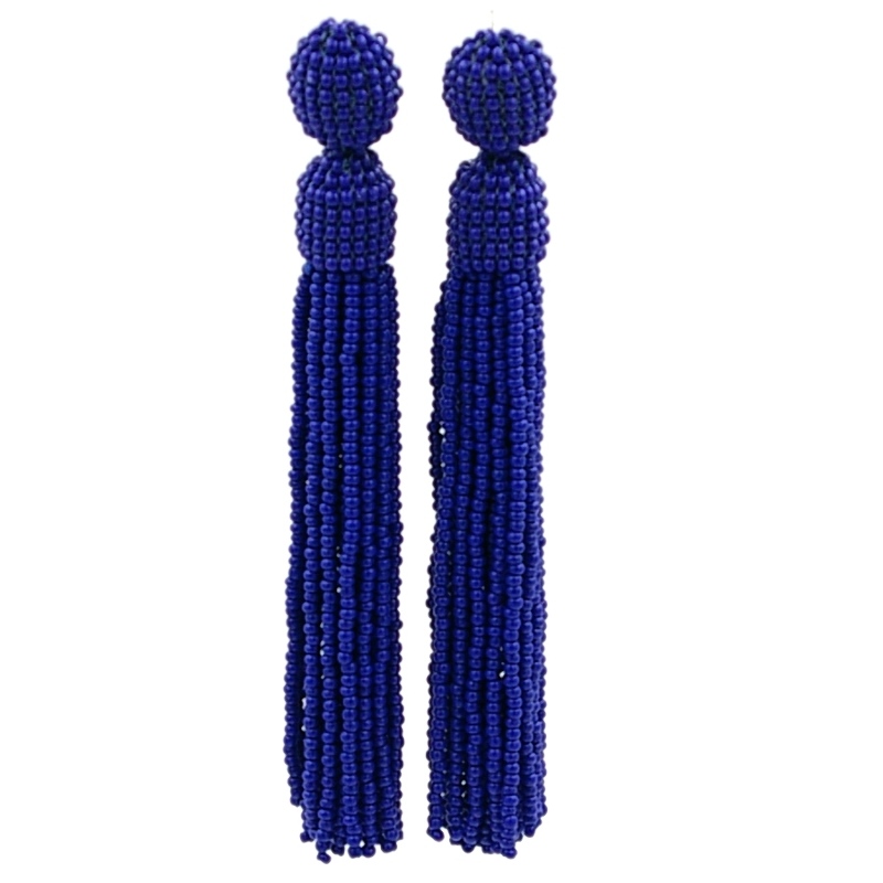 Oorbellen kwast 3mm rocailles koningsblauw