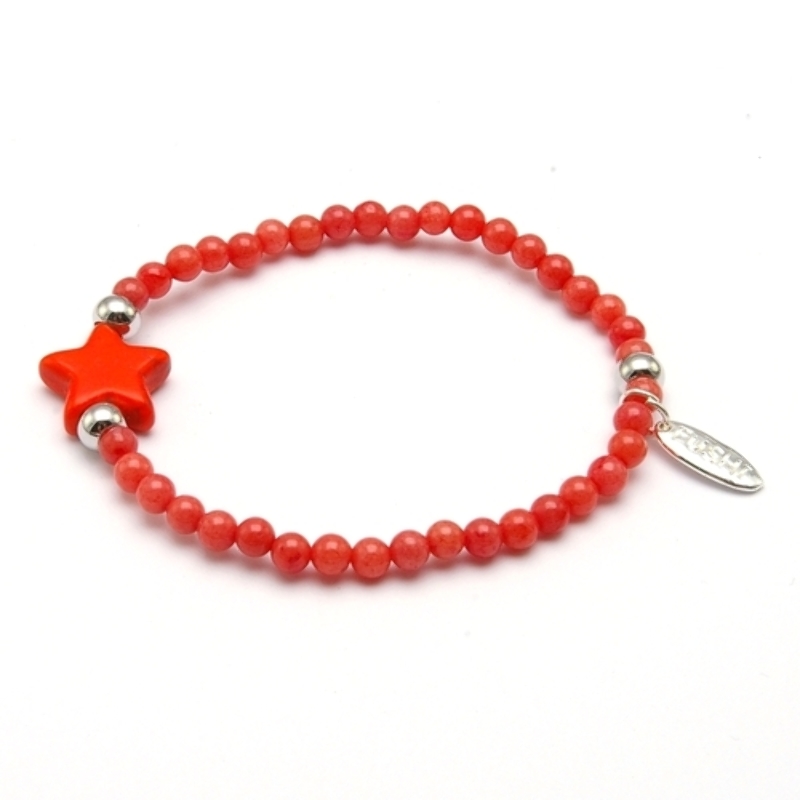 Armband steenkralen met gekleurd turquoise ster en zilveren balletjes