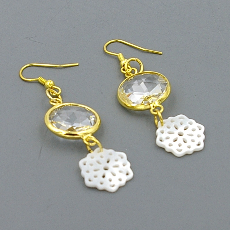 Oorbellen facet geslepen crystal rond crystal met goud