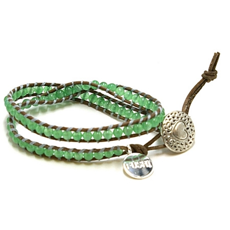 Armband wrap met agaat en natuurleer